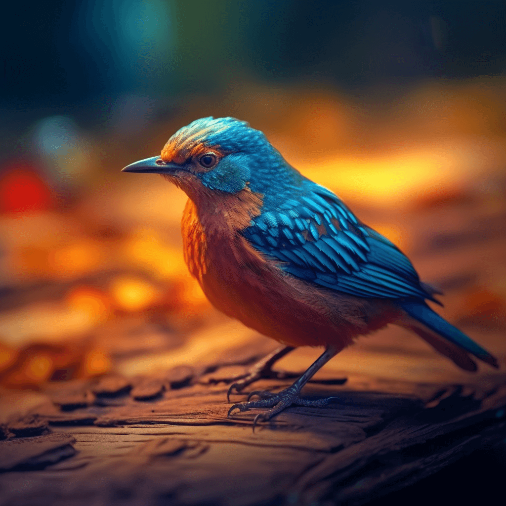 a-blue-bird-standing-on-a-wood-surface